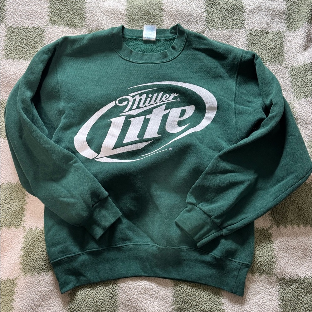 VINTAGE MILLER LITER Green Crewneck Sweater with White Logo